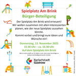 Aufruf: Bürgerbeteiligung zur Planung des Spielplatzes Am Brink am 13.11.2025 (PNG-Datei)