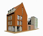 Modellansicht Neubau des Eckgrundstückes Gleviner Straße 16 und Lange Straße 26